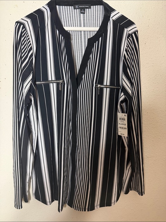 INC International Concepts Tops - INC International Concepts Black & White Striped Zip-Pocket Shirt NWT
